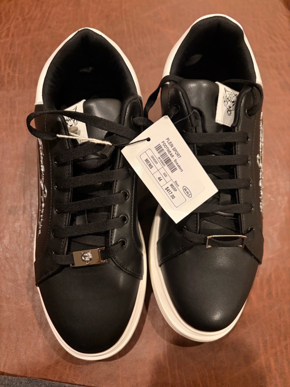 Plein Sport Black and White Low-Top Sneakers with Logo Patch